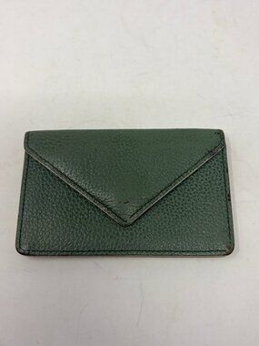 Levenger card case green envelope snap leather slim